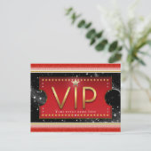 Invitation Carte Postale Événement VIP Black Red Gold & Silver Glam Party (Debout devant)