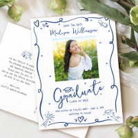 Faire part de remise des diplômes Blue Doodles Pho