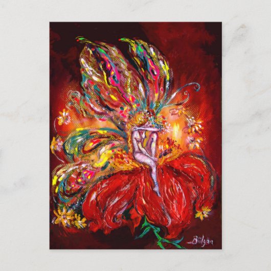 INVITATION CARTE POSTALE FAIRY EN ROUGE (Devant)