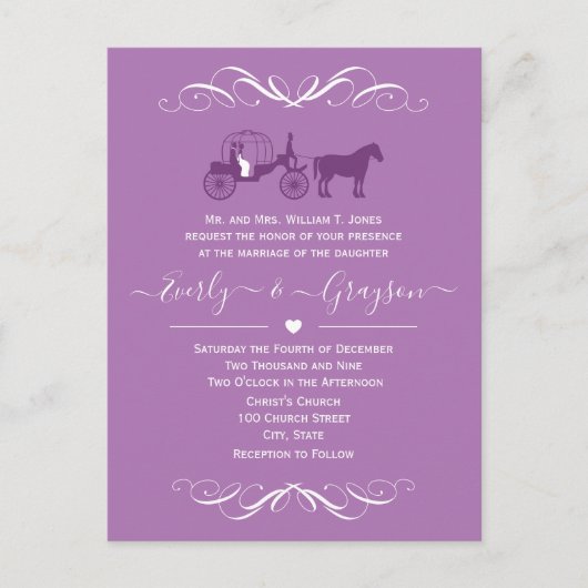 Invitation Carte Postale Fairytale Princess N'importe quelle couleur violet (Devant)