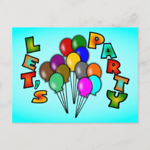 Invitation Carte Postale Faisons la fête avec des bouquets de ballons, mult