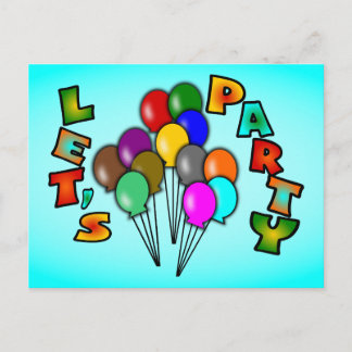 Invitation Carte Postale Faisons la fête avec des bouquets de ballons, mult