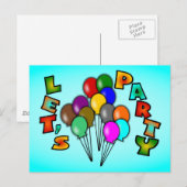 Invitation Carte Postale Faisons la fête avec des bouquets de ballons, mult (Devant / Derrière)