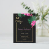 Invitation Carte Postale Faisons la fête Black Gold Tropical 40e anniversai (Debout devant)