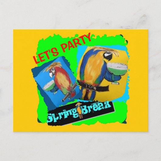 Invitation Carte Postale Faisons la fête - Perroquets (Devant)