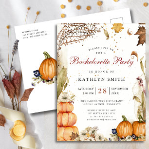 Invitation Carte Postale Fall In Love Botanical Citrouille Bachelorette Par