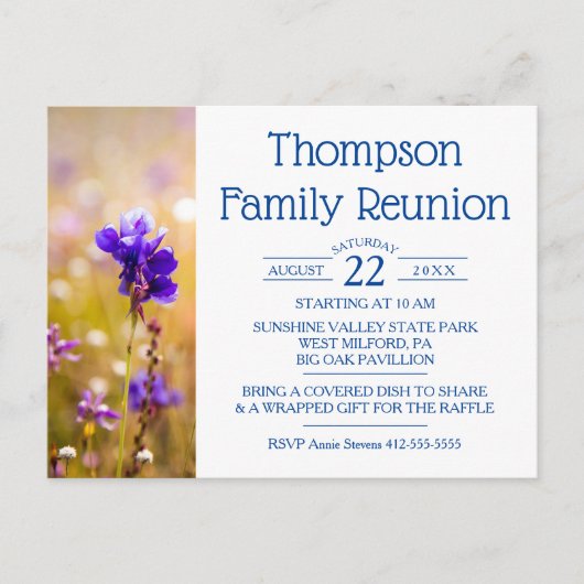 Invitation Carte Postale Famille Fleurs sauvages bleus (Devant)