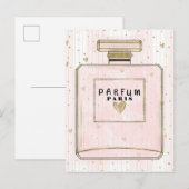 Invitation Carte Postale Fard Rose & Or Soirée Beauté Parfum Paris (Devant / Derrière)