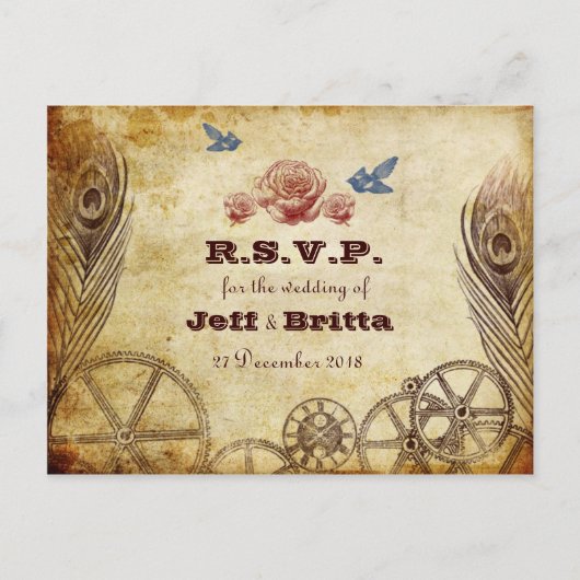 Invitation Carte Postale Faux Antique Gold Victorian Steampunk Mariage (Devant)