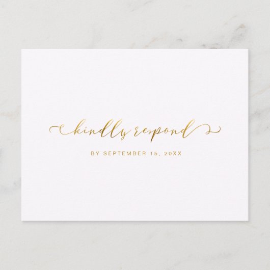 Invitation Carte Postale Faux Gold et blanc Rsvp Calligraphie Repas Choix (Devant)