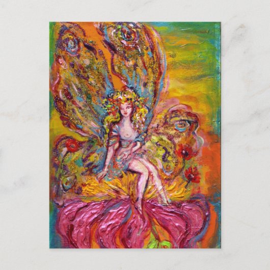 Invitation Carte Postale FÉE DES FLEURS SUR L'IRIS ROSE Fantaisie (Devant)