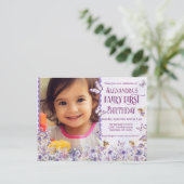 Invitation Carte Postale Fée Florale Violet Premier Code QR Photo Anniversa (Debout devant)