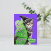 Invitation Carte Postale Fée sorcière chaton (Debout devant)