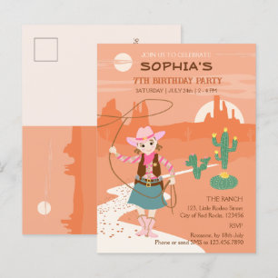 Invitation Carte Postale Femme avec lasso et cactus Anniversaire de enfant