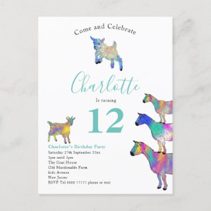 Invitation Carte Postale Ferme de chèvres Animaux Fête d'anniversaire Sarce
