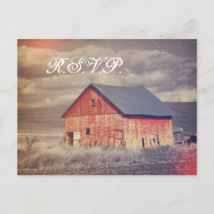 Invitation Carte Postale Ferme rustique ferme rouge grange mariage RSVP