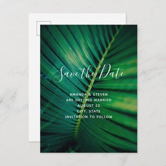 Invitation Carte Postale Fermeture de la jambe verte Palm Frond Photo Enreg (Devant / Derrière)