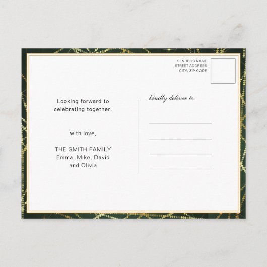 Invitation Carte Postale Festif Sparkling Gold String Lights Fête (Dos)