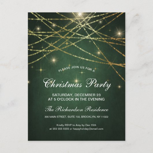 Invitation Carte Postale Festif Sparkling Gold String Lights Fête (Devant)