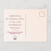 Invitation Carte Postale fête 80e anniversaire floral moderne 80 ans fête (Dos)