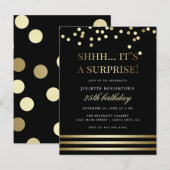 Invitation Carte Postale Fête Confetti Surprise Black and Gold (Devant / Derrière)
