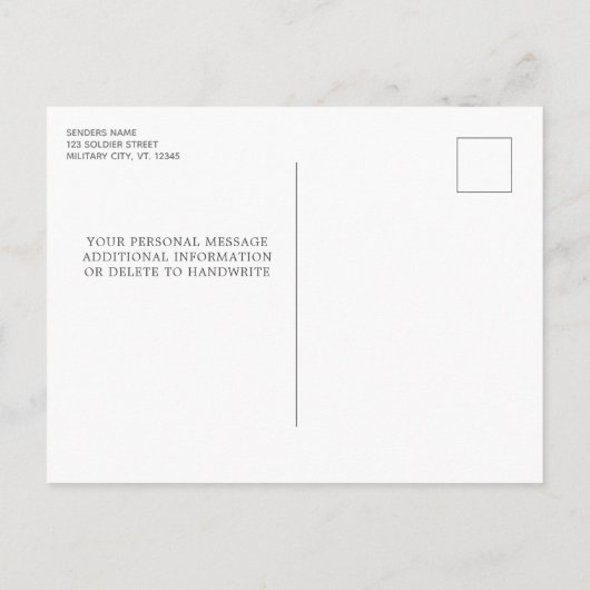 Invitation Carte Postale Fête d'adieu militaire Drapeau USA Photo de soldat (Dos)