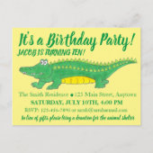 Invitation Carte Postale Fête d'anniversaire Alligator Crocodile jaune vert (Devant)