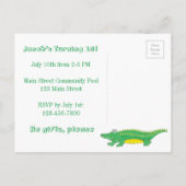 Invitation Carte Postale Fête d'anniversaire Alligator Crocodile Vert Jaune (Dos)