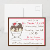 Invitation Carte Postale Fête d'anniversaire avec glace à la coupe au choco (Devant / Derrière)