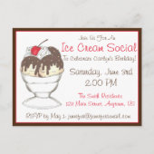 Invitation Carte Postale Fête d'anniversaire avec glace Sundae au chocolat (Devant)