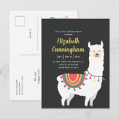 Invitation Carte Postale Fête d'anniversaire avec Lama et Ballon Mignon (Devant / Derrière)
