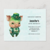 Invitation Carte Postale Fête d'anniversaire avec un cochon vert mignon en  (Devant)