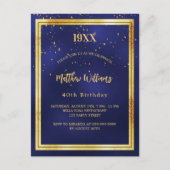 Invitation Carte Postale fête d'anniversaire bleu or année naissance (Devant)