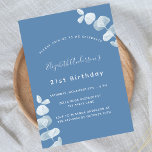 Invitation Carte Postale Fête d'anniversaire bleu poussiéreux eucalyptus bl<br><div class="desc">Un arrière - plan bleu poussiéreux,  décoré de tiges d'eucalyptus,  sprigs. Personnalisez et ajoutez un nom et des détails du parti.</div>