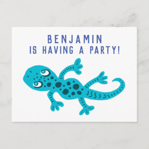 Invitation Carte Postale Fête d'anniversaire Cute Blue Gecko Lizard
