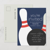 Invitation Carte Postale Fête d'anniversaire de bowling (Devant / Derrière)