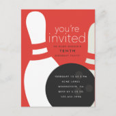 Invitation Carte Postale Fête d'anniversaire de bowling (Devant)