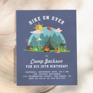Invitation Carte Postale Fête d'anniversaire de camping bleu marine moderne