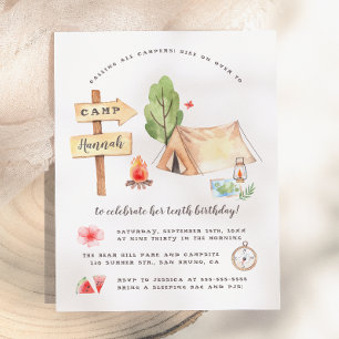 Invitation Carte Postale Fête d'anniversaire de filles de camping d'été à l