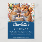 Invitation Carte Postale Fête d'anniversaire de Hamsters (Devant)