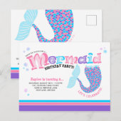 Invitation Carte Postale Fête d'anniversaire de la Sirène de Whimsal (Devant / Derrière)