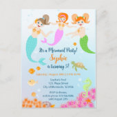 Invitation Carte Postale Fête d'anniversaire de la Sirène et de ses amis (Devant)
