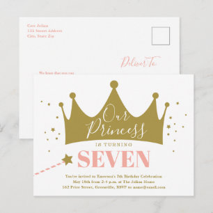 Invitation Carte Postale Fête d'anniversaire de princesse rose budgétaire