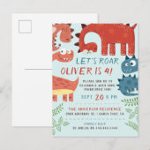 Invitation Carte Postale Fête d'anniversaire de Roar Dino (Devant / Derrière)
