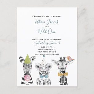 Invitation Carte Postale Fête d'anniversaire de Wild One Black White Blue