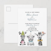 Invitation Carte Postale Fête d'anniversaire de Wild One Black White Blue (Devant / Derrière)