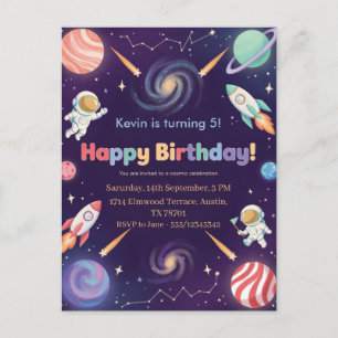 Invitation Carte Postale Fête d'anniversaire des enfants astronautes dans l