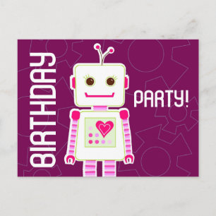 Invitation Carte Postale Fête d'anniversaire des robots fillettes, invitati