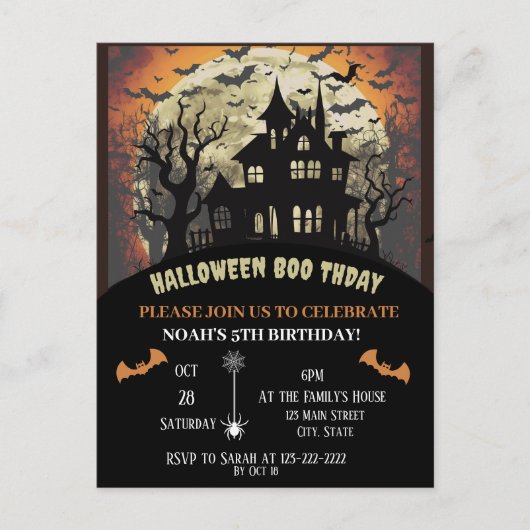 Invitation Carte Postale Fête d'anniversaire d'Halloween (Devant)