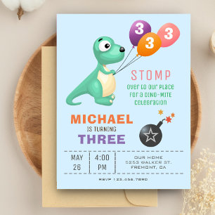 Invitation Carte Postale Fête d'anniversaire dinosaure mignon ballons color